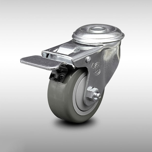 3 Inch SS Gray Polyurethane Wheel Swivel Bolt Hole Caster with Total Lock Brake